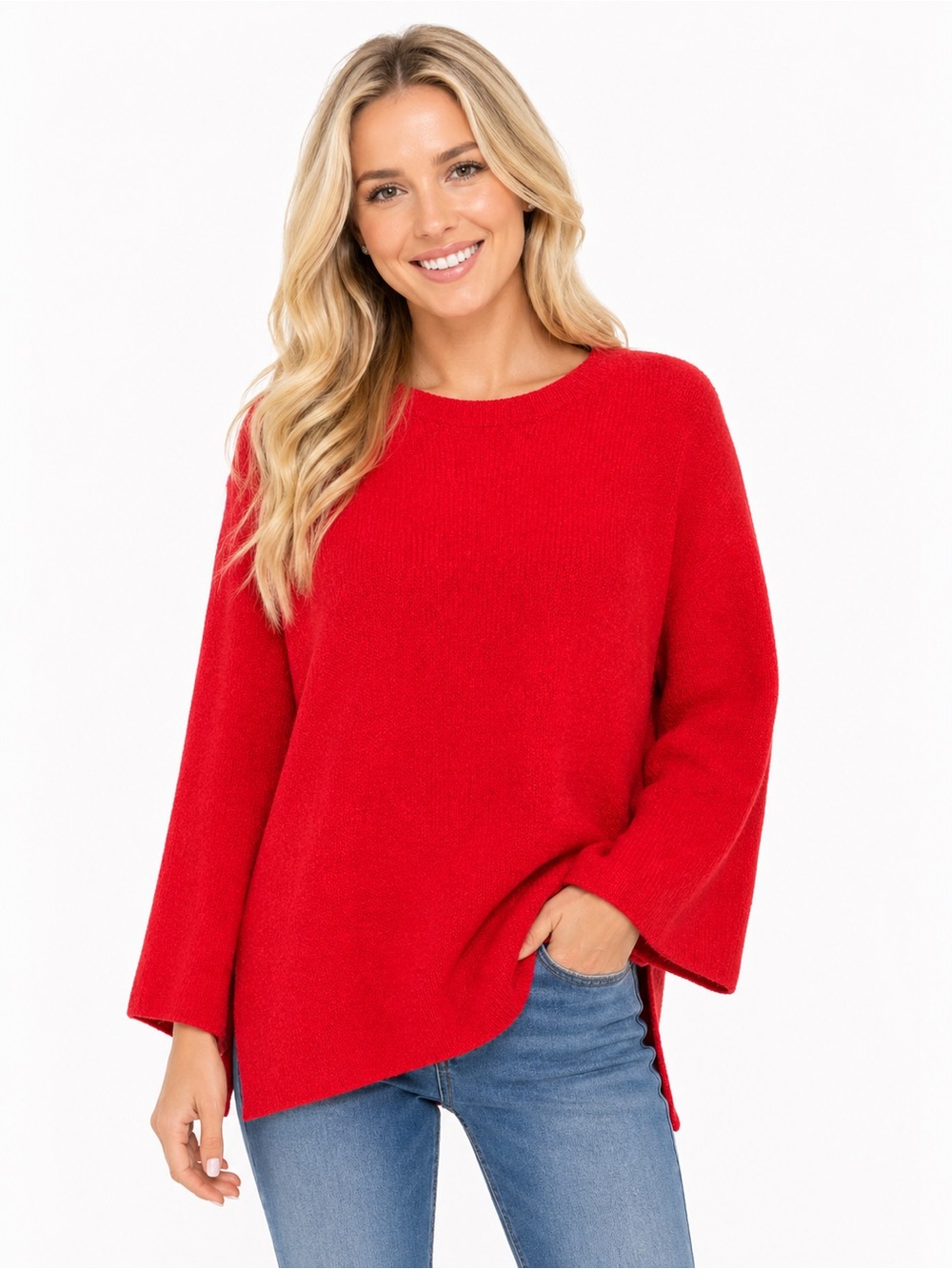 Eileen‎ Fisher Size XS Oversized Vibrant Red Knit Top